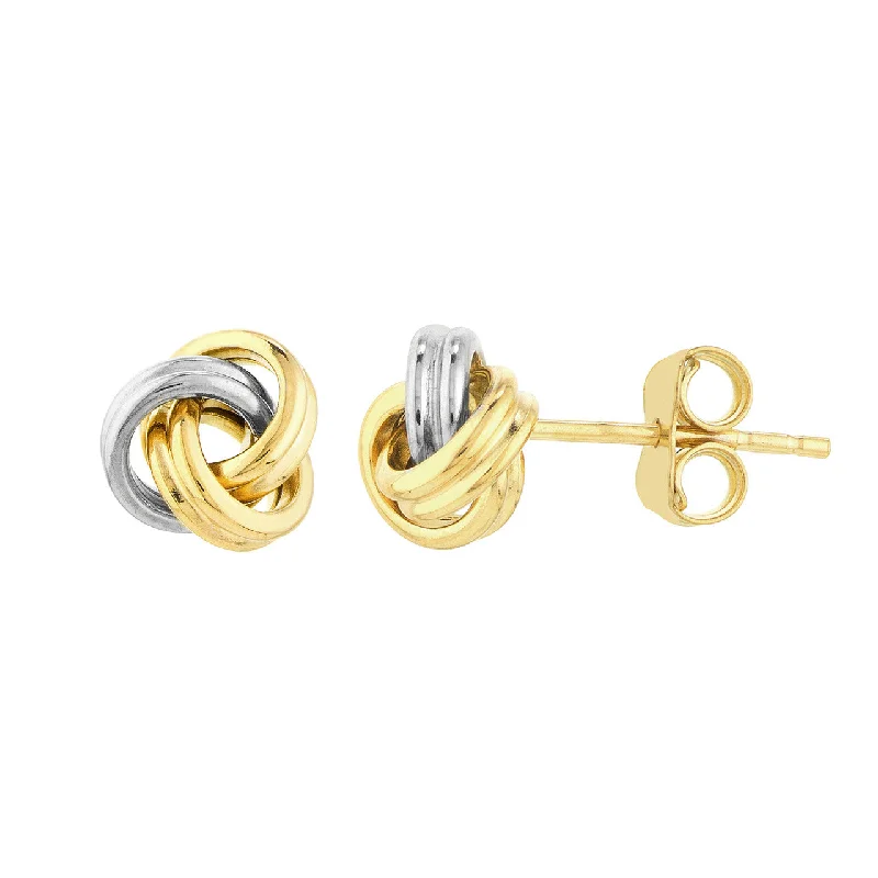 14K Two Tone Gold Love Knot Stud Earrings