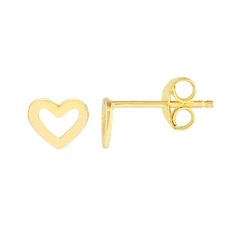 14K Yellow Gold Cut Out Heart Stud Earrings