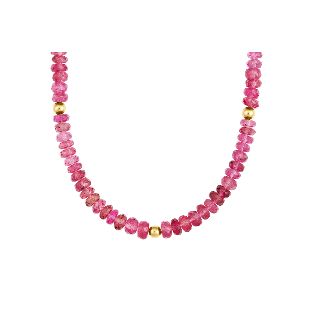 14K Yellow Gold Pink Tourmaline and Gold Bead Necklace