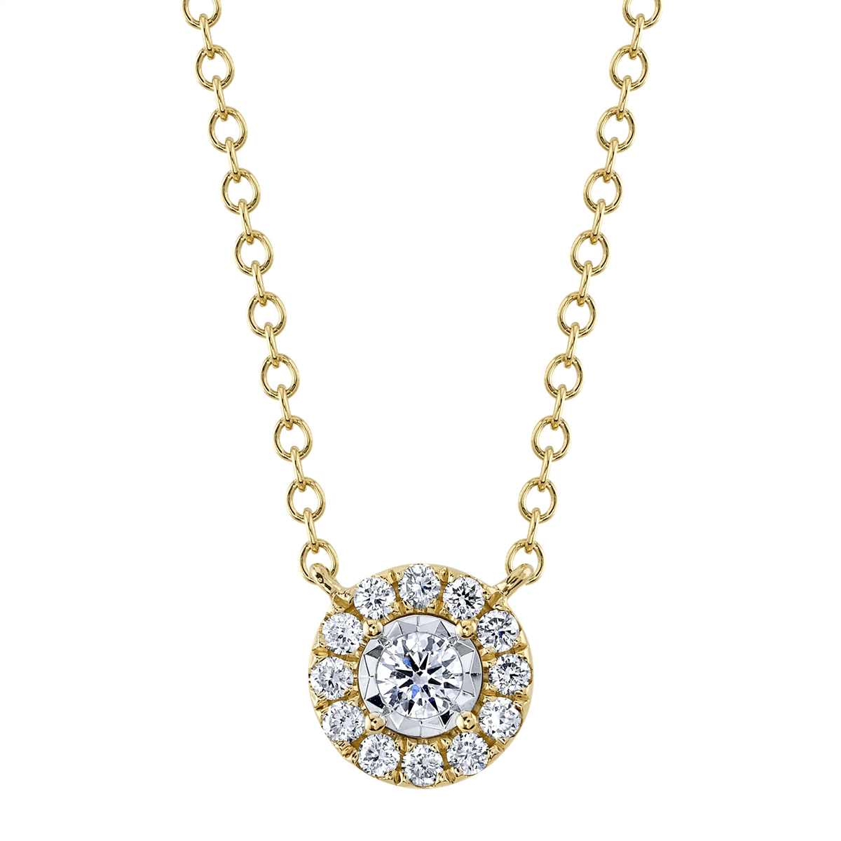 14K Yellow Gold Round Diamond Necklace