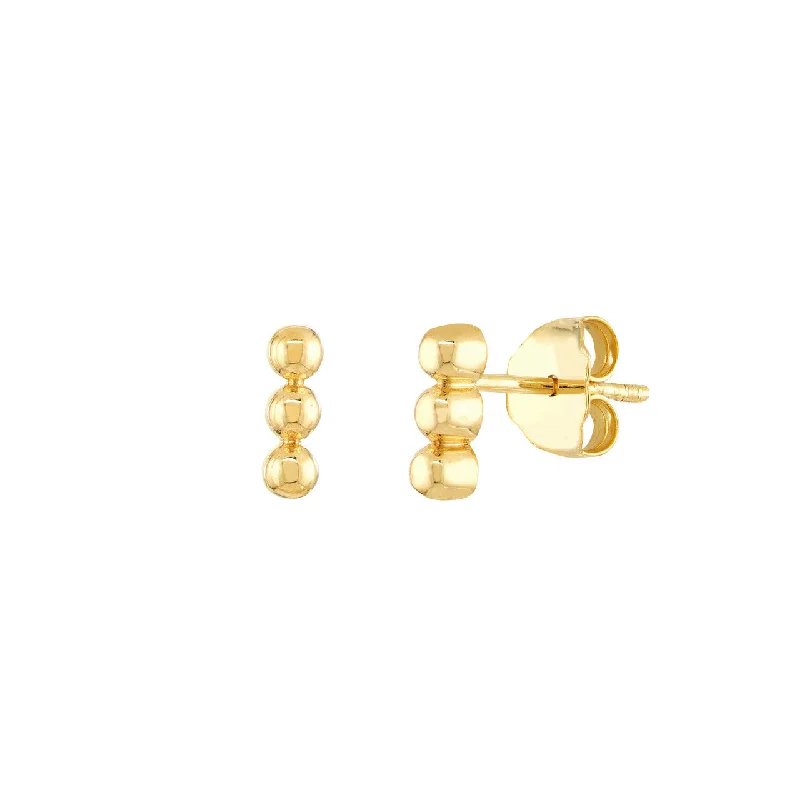 14K Yellow Gold Round Trio Stud Earrings