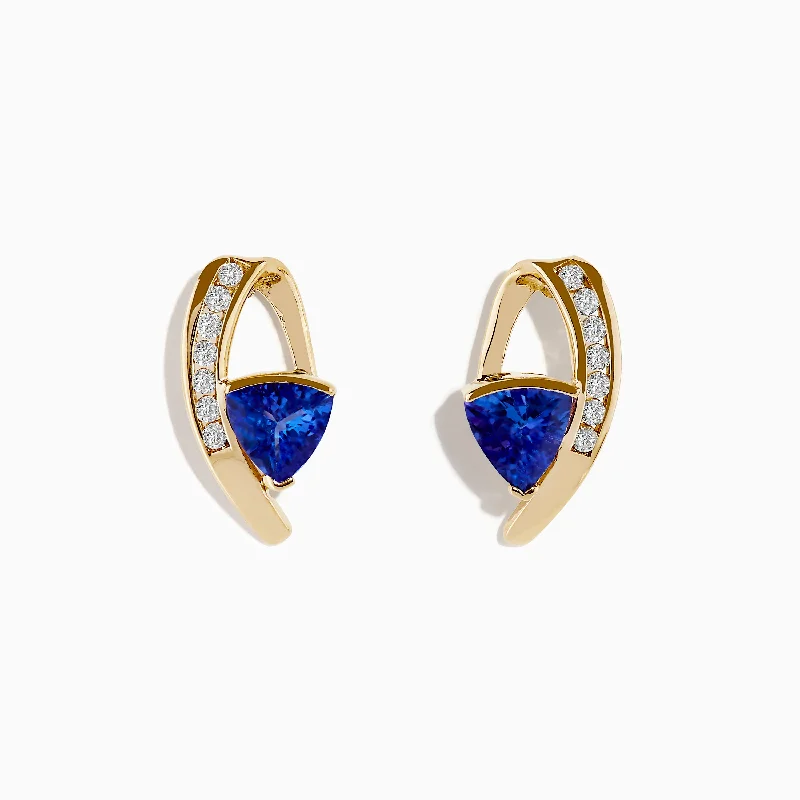 14K Yellow Gold Tanzanite and Diamond Drop Earrings