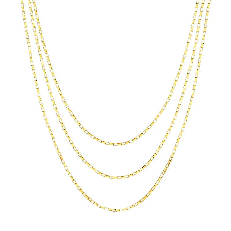 14K Yellow Gold Triple Graduated Box Link Necklace