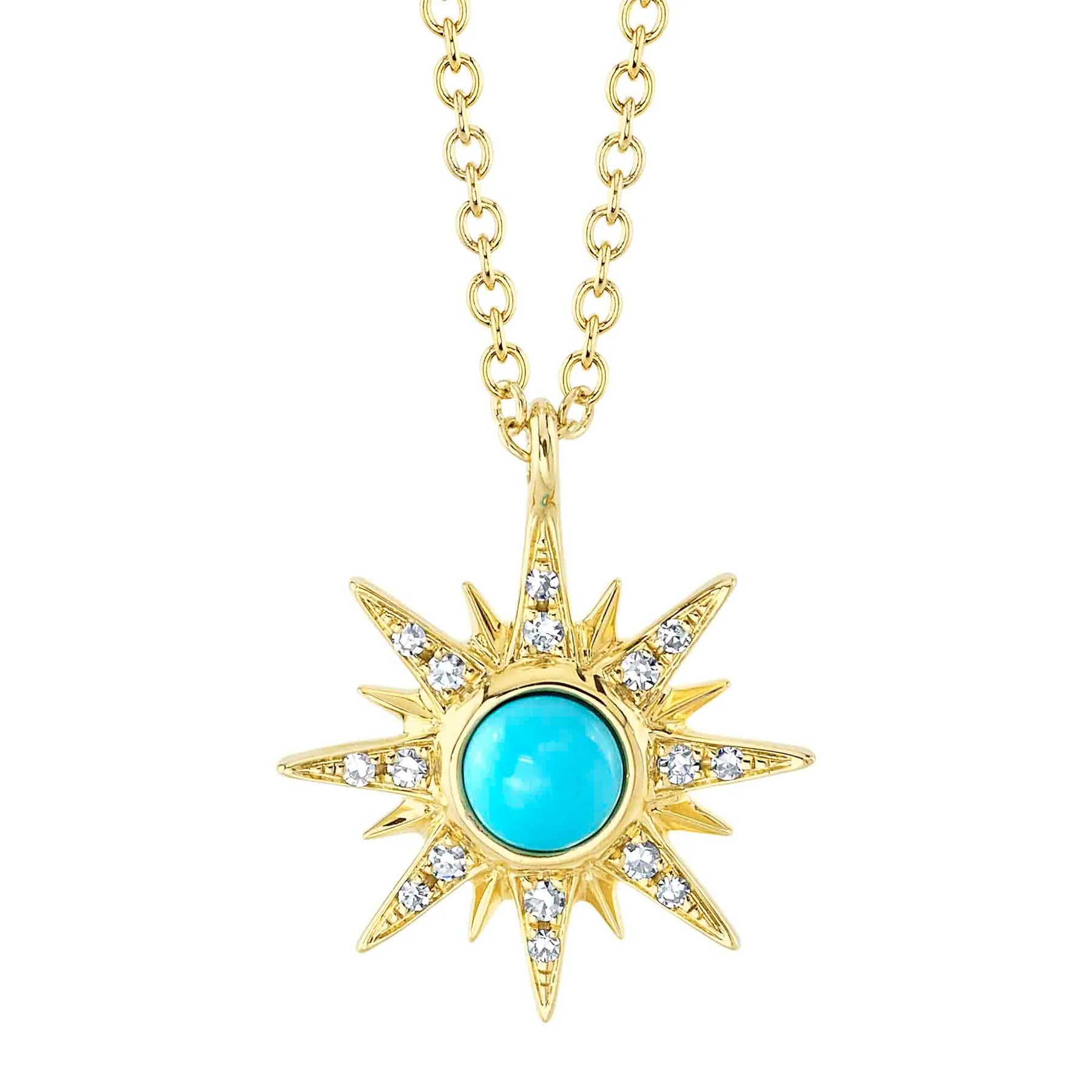 14K Yellow Gold Turquoise & Diamond Star Pendant Necklace