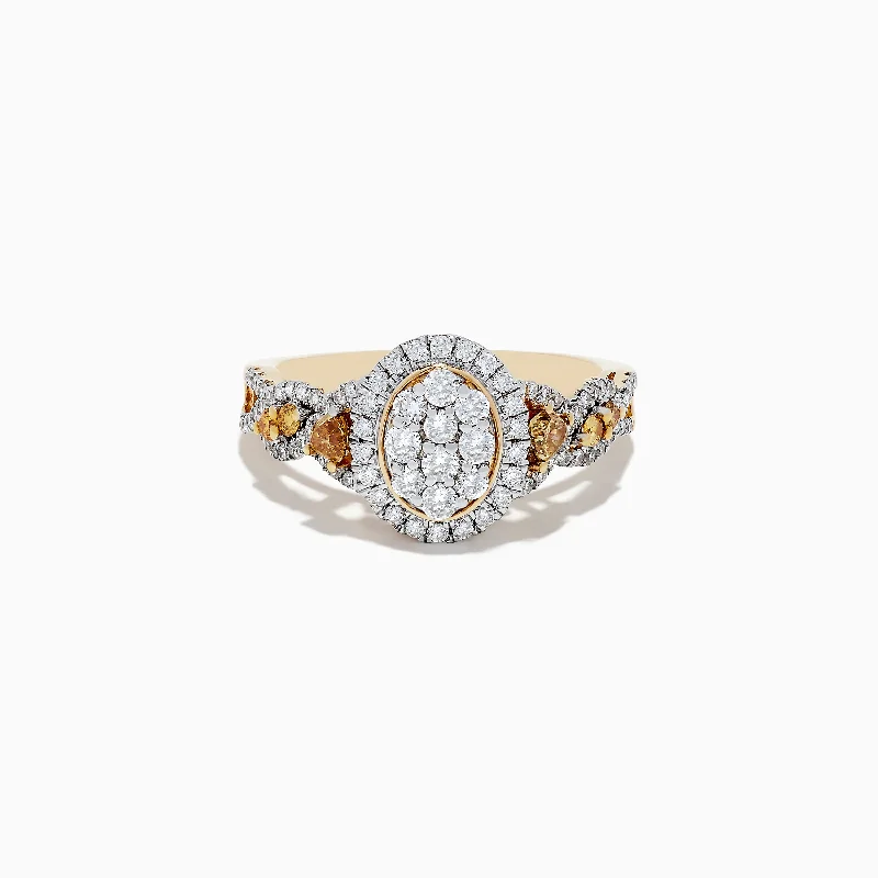 14K Yellow Gold White and Fancy Yellow Diamond Ring, 1.00 TCW