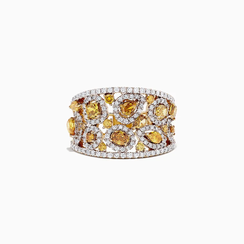 14K Yellow Gold Yellow and White Diamond Ring, 2.50 TCW