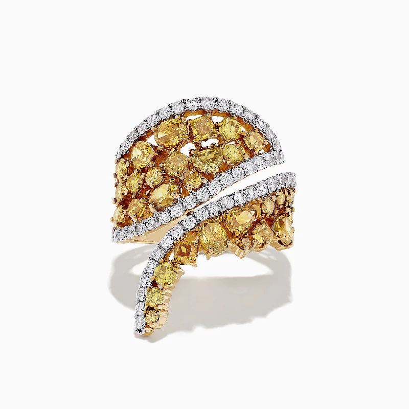 14K Yellow Gold Yellow and White Diamond Wrap Ring, 3.50 TCW