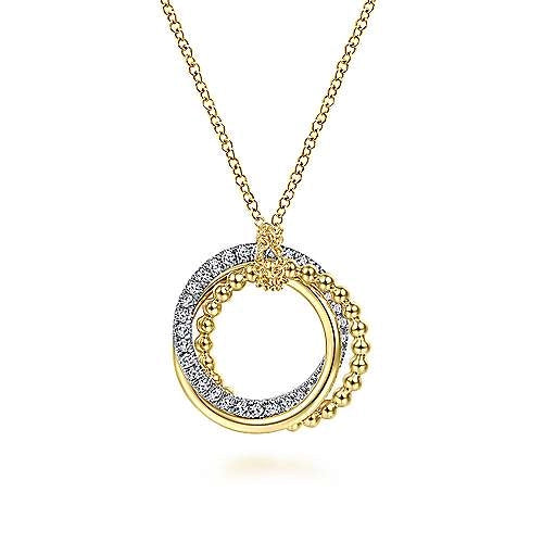 14K Yellow & White Gold Circle Diamond Necklace