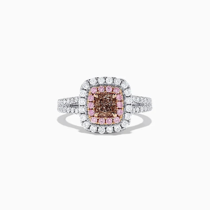 18K Gold White, Pink and GIA Certified Pinkish-Brown Diamond Ring, 1.44 TCW