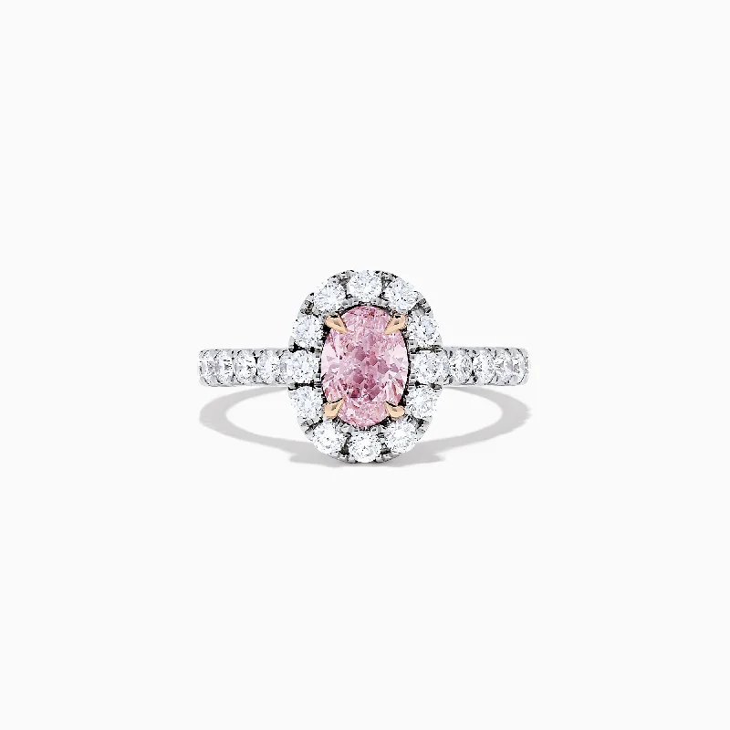 18K Two Tone Gold White and GIA Certified Faint Pink Diamond Ring, 1.53 TCW