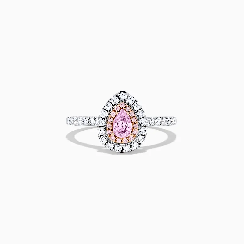 18K Two Tone Gold White and GIA Certified Pink Diamond Ring, 0.71 TCW