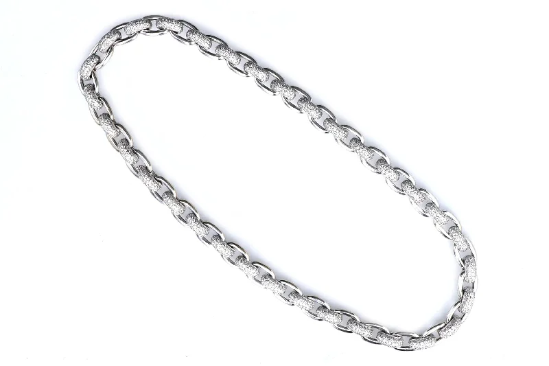 18K White Gold 10 Carat Total Weight Round Brilliant Diamond Pave Link Chain Necklace