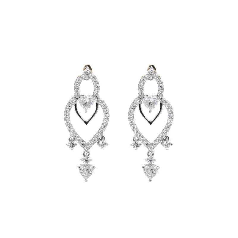 18K White Gold 2.20 Carat Diamond Heart Drop Earrings