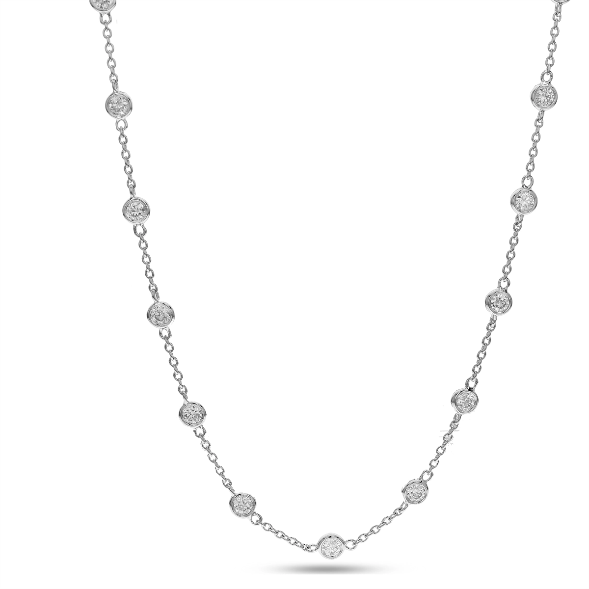 18K White Gold Diamond Station Necklace