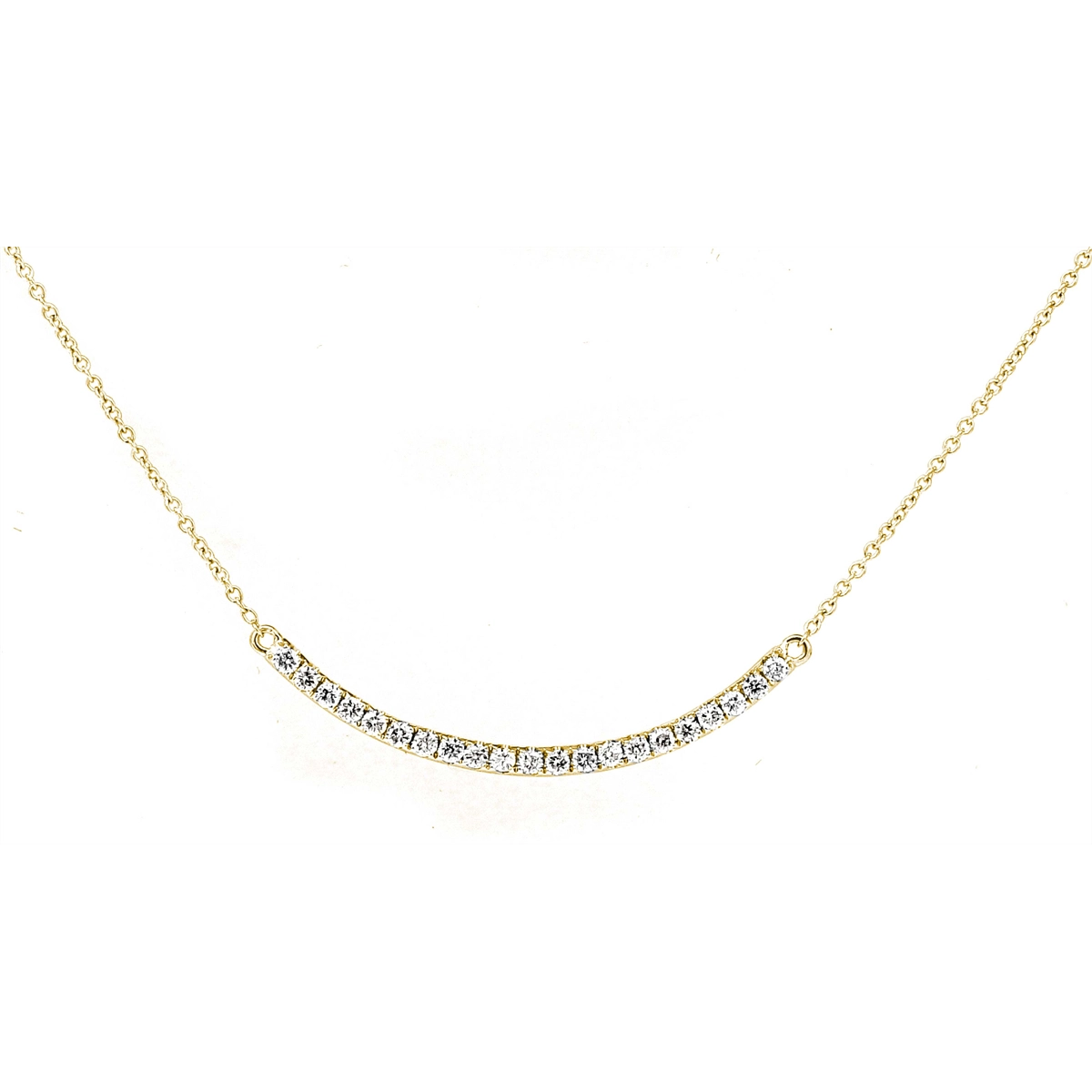 18K Yellow Gold Curved Diamond Bar Necklace