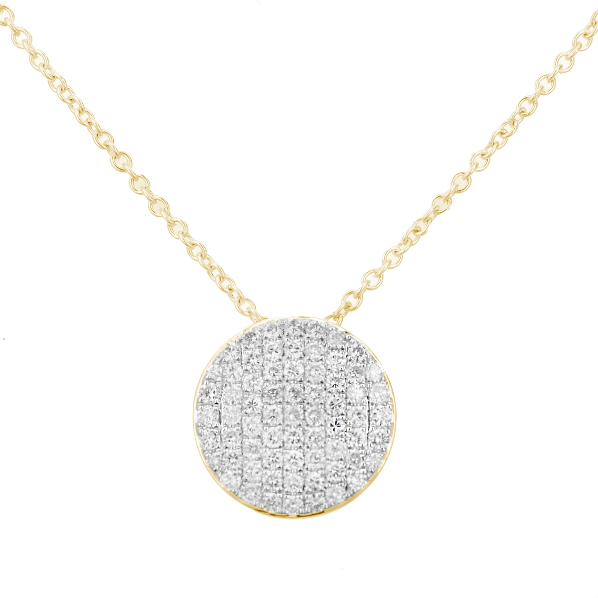 18K Yellow Gold Diamond Disc Pendant Necklace