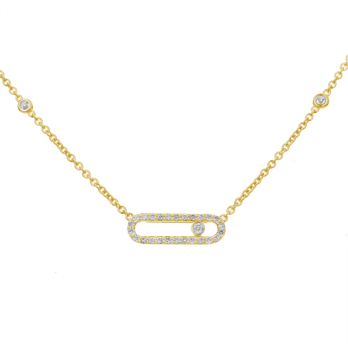 18K Yellow Gold East to West Elongated Oval with Moving Diamond Pendant Necklace