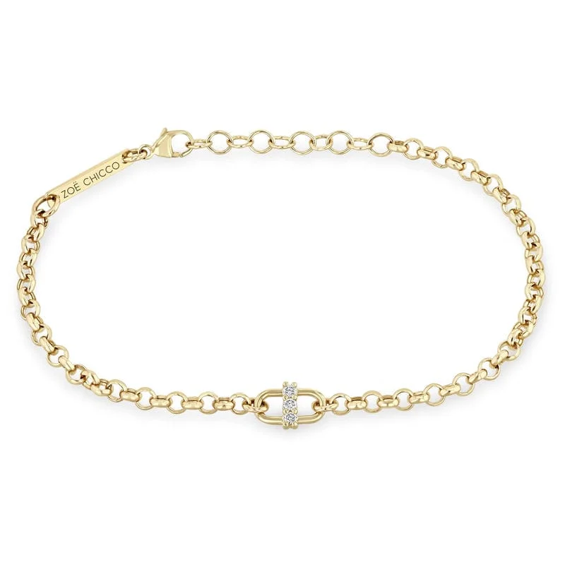 14k Prong Set Diamond Medium Rolo Chain Bracelet