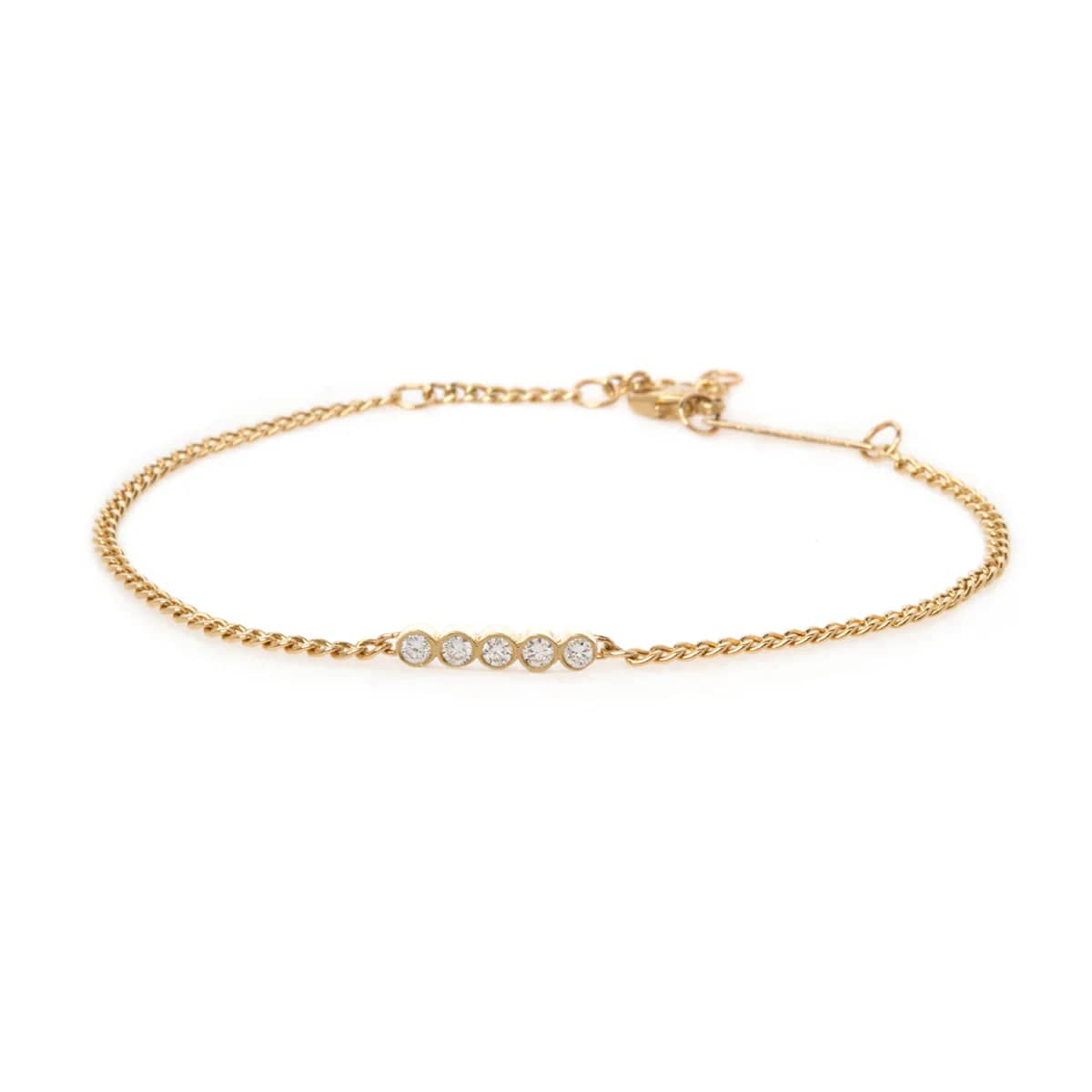 14k 5 Diamond Bezel Bar Extra Small Curb Chain Bracelet