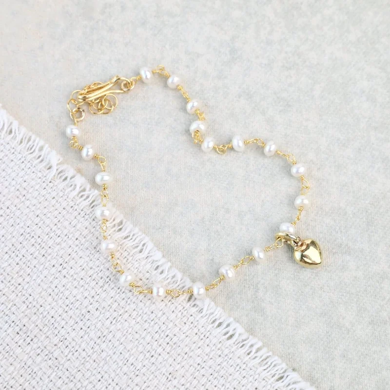 Tied White Pearl Bead Chain Bracelet