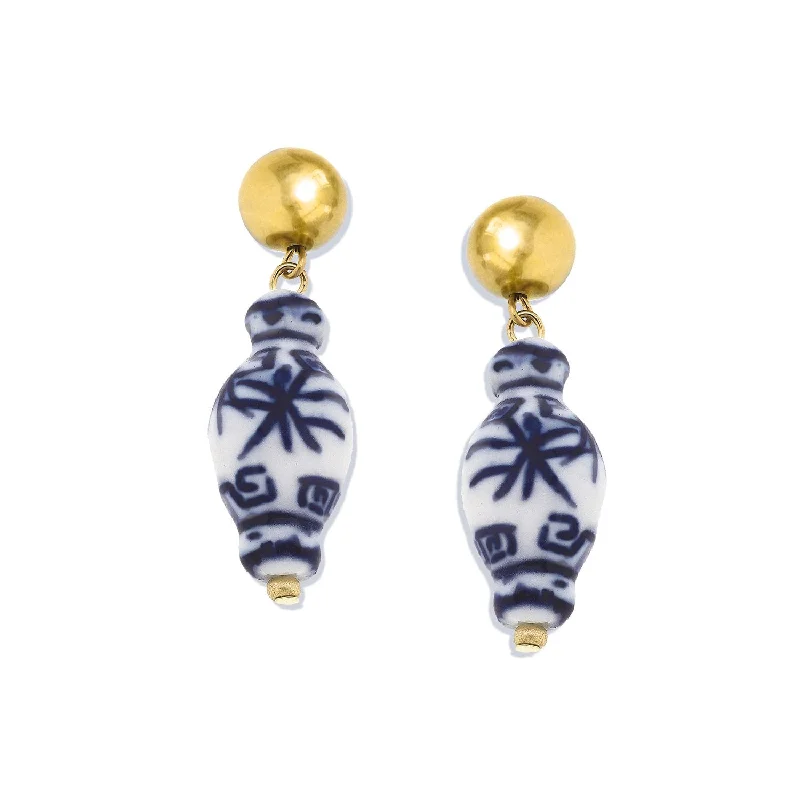 Blue & White Ginger Jar Drop Earrings