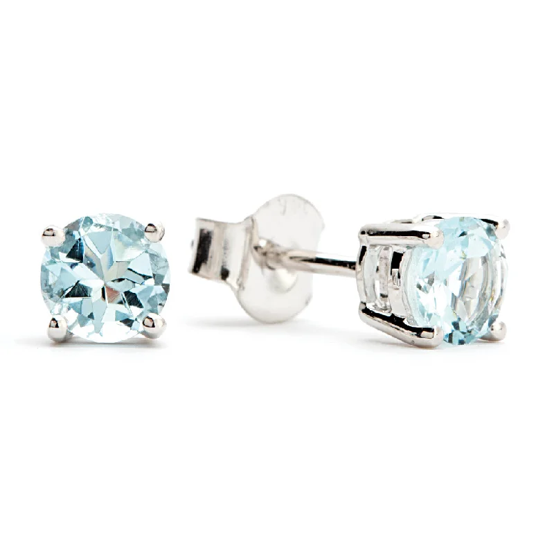 Bremer Jewelry Round Aquamarine Solitaire/Stud Earrings in 14K White Gold (0.90ctw)