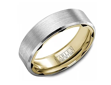 Carlex Textured 6.5mm Wedding Ring in 18K White/Yellow Gold