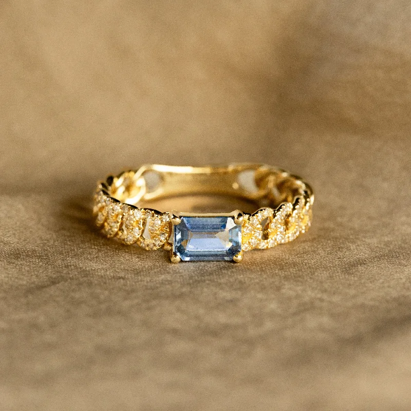 14K Gold Sapphire Diamond Curb Link Ring