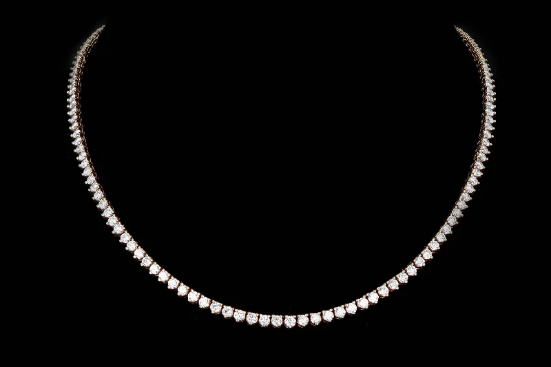 14K Yellow Gold 12 Carat Total Weight Round Brilliant Diamond Three Prong Riviera Necklace