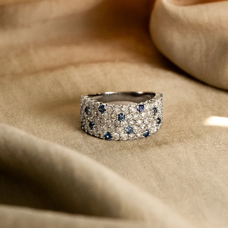 18K Gold Diamond Sapphire Pave Wide Band