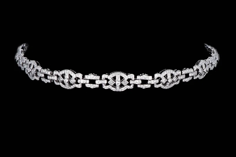 18K White Gold 10 Carat Total Weight Diamond Princess Link Choker Necklace