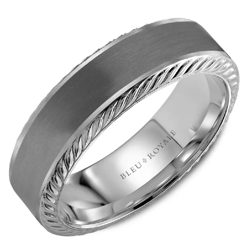 CrownRing Textured 6.5mm Wedding Ring in 14K White Gold/Tantalum