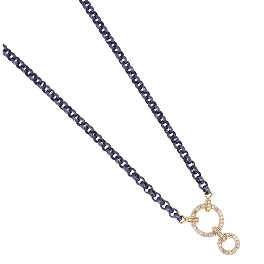 Cynthia Ann Blackened Sterling Silver and 14K Yellow Gold Classic Diamond Double Circle Display Necklace