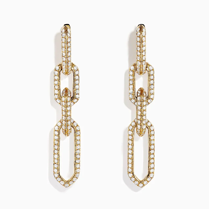 D'Oro 14K Yellow Gold Chain Link Diamond Drop Earrings