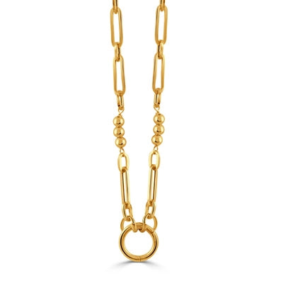 Doves 18K Yellow Gold Oval and Bead Link Chain Necklace, 18 inch