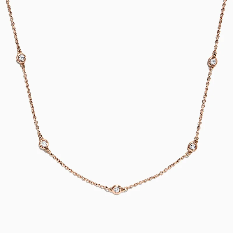 14K Rose Gold 18" Diamonds Station Necklace, 0.21 TCW