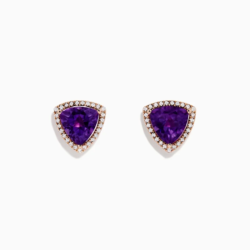 14K Rose Gold Amethyst and Diamond Earring, 3.56 TCW