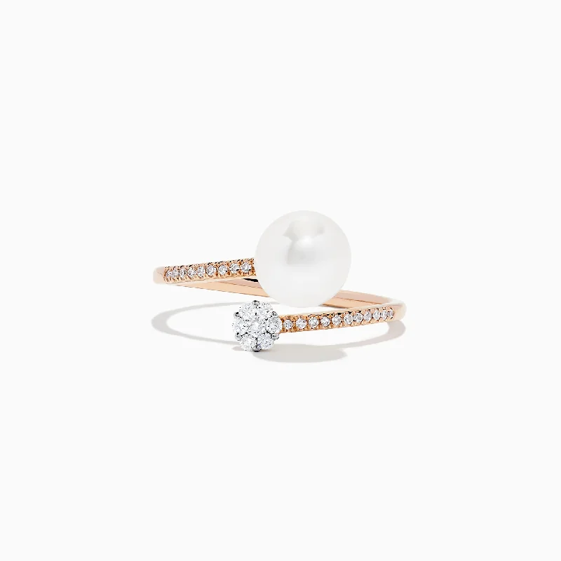 14K Rose Gold Pearl and Diamond Wrap Ring, 0.13 TCW