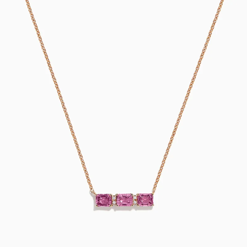 14K Rose Gold Pink Sapphire and Diamond Bar Necklace