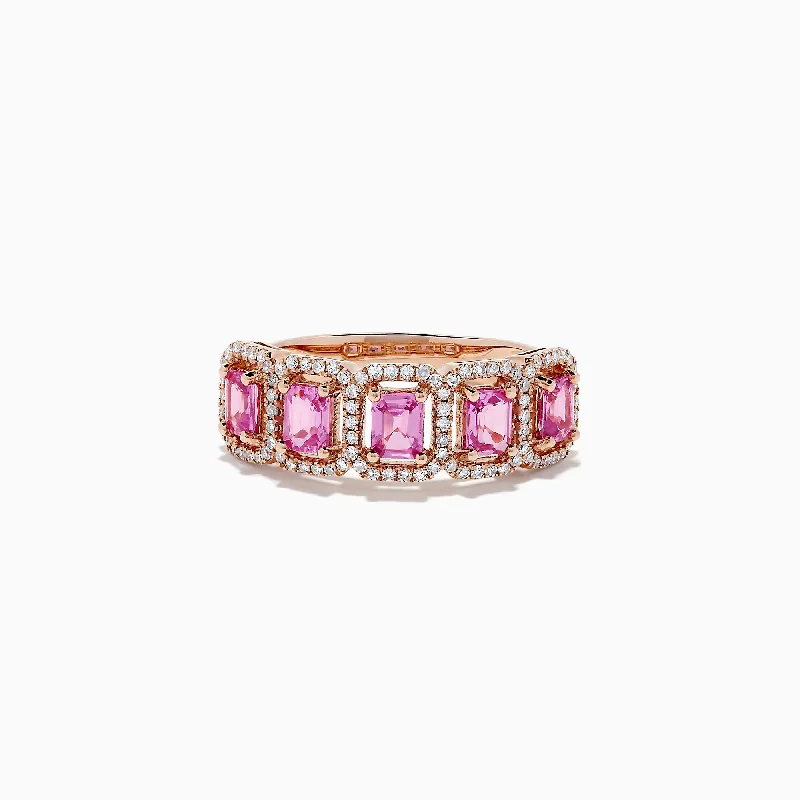 14K Rose Gold Pink Sapphire and Diamond Ring, 1.49 TCW