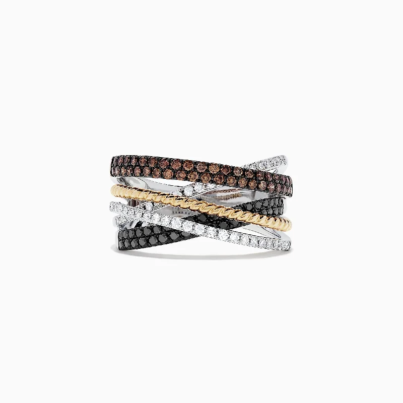 14K Tri-Color Gold Black, Brown and White Diamond Ring, 0.38 TCW