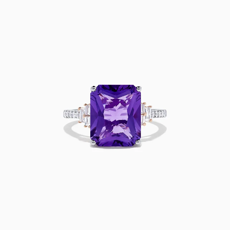 14K Two Tone Gold Amethyst and Diamond Ring, 6.34 TCW