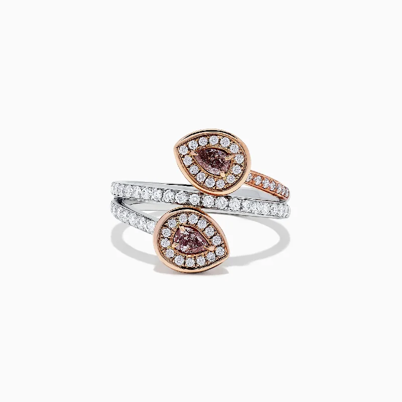 14K Two Tone Gold Pink and White Diamond Ring, 0.72 TCW