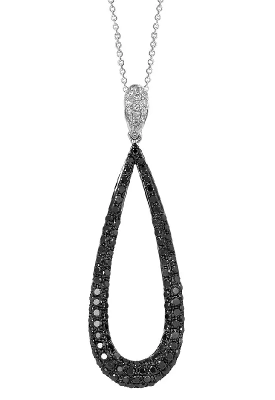 14K White Gold Black and White Diamond Pendant, 0.92 TCW