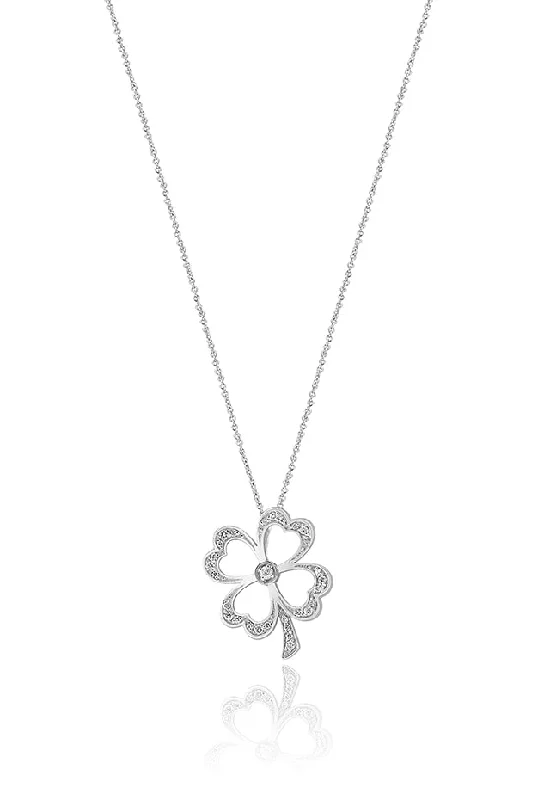 14K White Gold Diamond Clover Pendant, 0.23 TCW