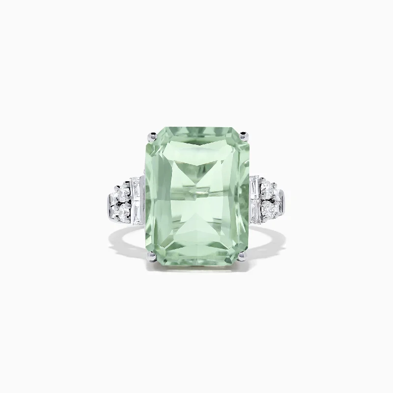 14K White Gold Green Amethyst and Diamond Cocktail Ring, 11.94 TCW