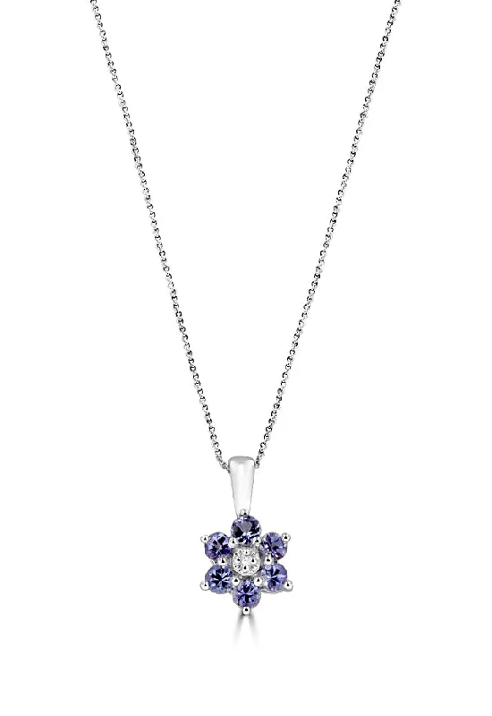 14K White Gold Tanzanite and Diamond Flower Pendant, 0.61 TCW