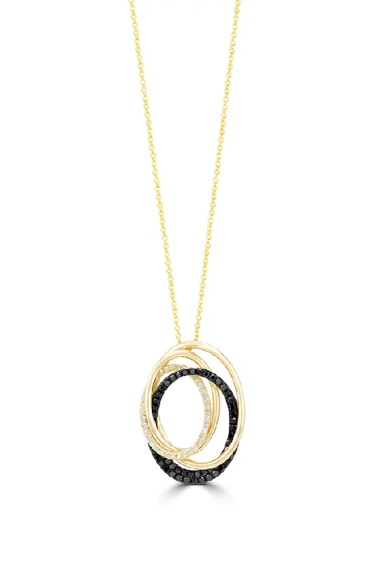 14K Yellow Gold Black and White Diamond Pendant, 0.48 TCW