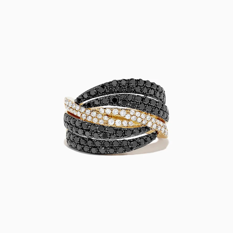 14K Yellow Gold Black and White Diamond Ring, 1.55 TCW