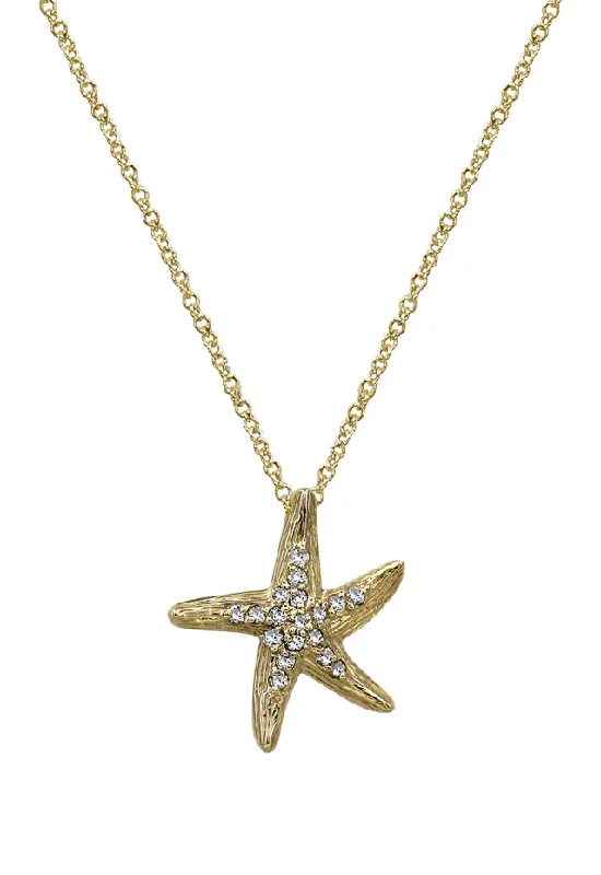 14K Yellow Gold Diamond Starfish Pendant, 0.13 TCW